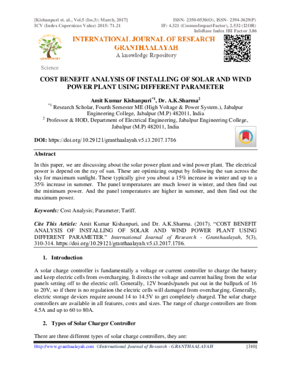 (PDF) Cost Benefit Analysis of Installing of Solar and Wind Power Plant ...