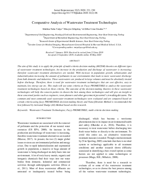 (PDF) Comparative Analysis of Wastewater Treatment Technologies