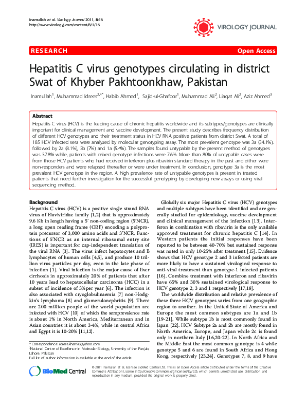 (PDF) Hepatitis C virus genotypes circulating in district Swat of ...