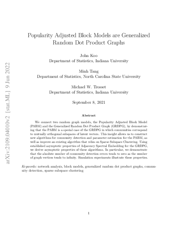 (PDF) Popularity Adjusted Block Models are Generalized Random Dot ...