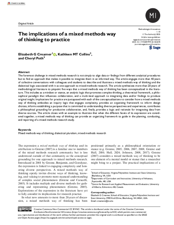 (PDF) The implications of a mixed methods way of thinking to practice