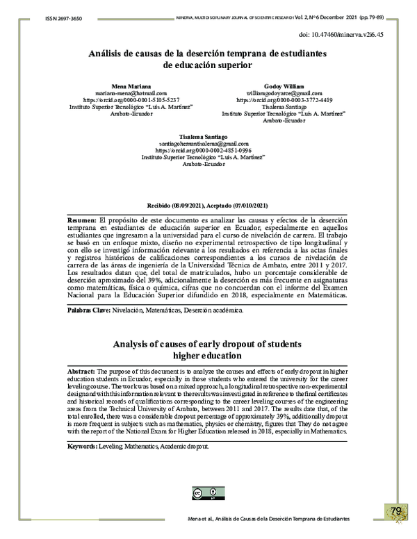 (PDF) Analysis of causes of early dropout of students higher education