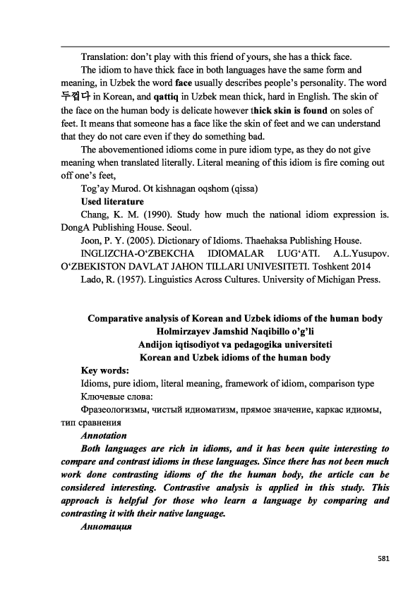 (PDF) Comparative analysis of Korean and Uzbek idioms of the human body