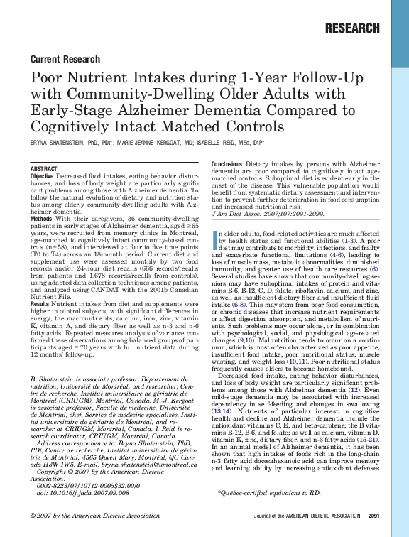(PDF) Poor Nutrient Intakes during 1-Year Follow-Up with Community ...