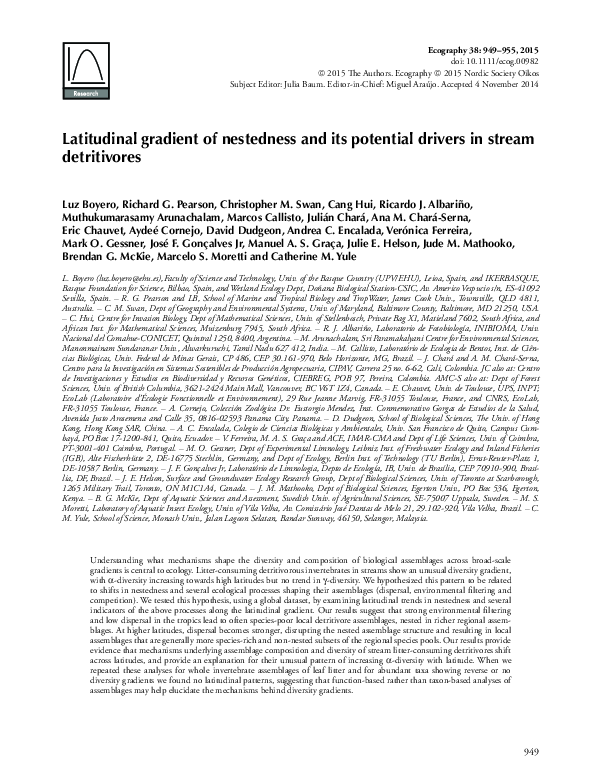 (PDF) Latitudinal gradient of nestedness and its potential drivers in ...