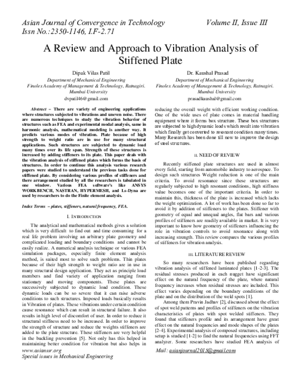 (PDF) A Review and Approach to Vibration Analysis of Stiffened Plate