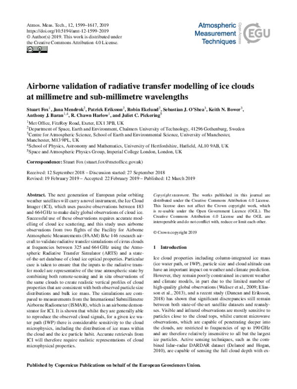 (PDF) Airborne validation of radiative transfer modelling of ice clouds ...