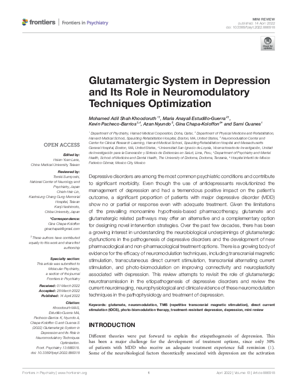 (PDF) Glutamatergic System in Depression and Its Role in ...