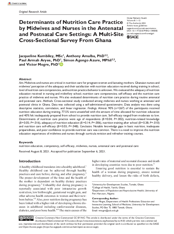 (PDF) Determinants of Nutrition Care Practice by Midwives and Nurses in ...