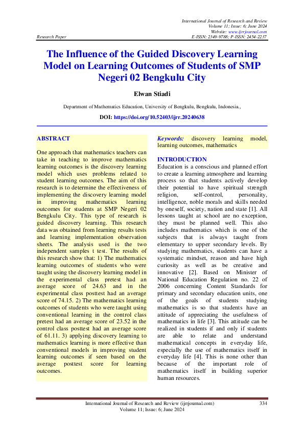 (PDF) The Influence of the Guided Discovery Learning Model on Learning ...