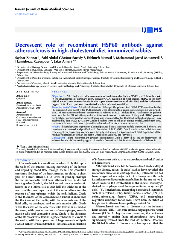 (PDF) Decrescent role of recombinant HSP60 antibody against ...