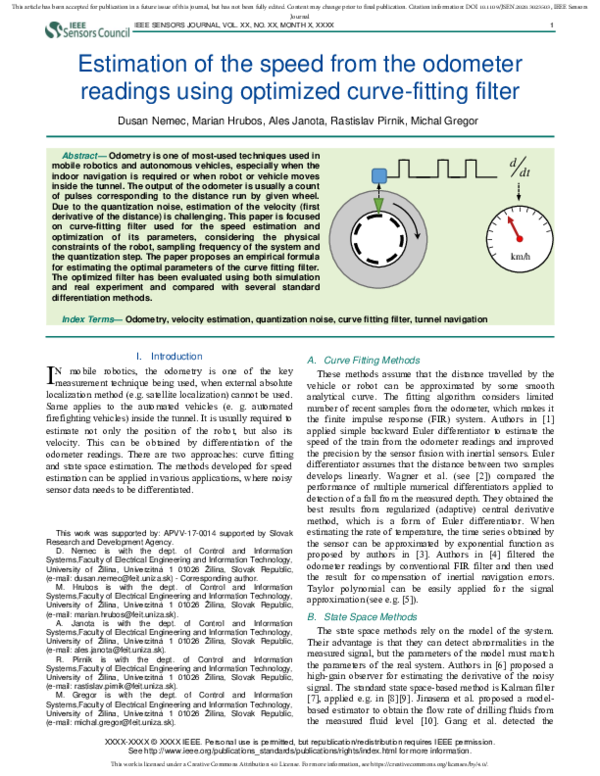 (PDF) Estimation of the speed from the odometer readings using ...