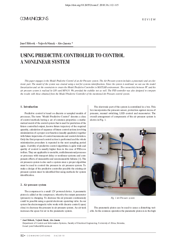 (PDF) Using Predictive Controller to Control a Nonlinear System