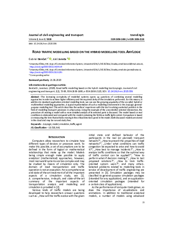 (PDF) Road traffic modelling based on the hybrid modelling tool AnyLogic
