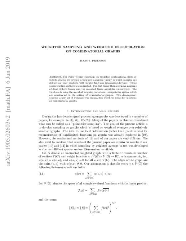 (PDF) Weighted sampling and weighted interpolation on combinatorial graphs
