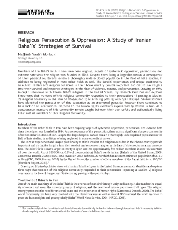 (PDF) Religious Persecution & Oppression: A Study of Iranian Baha’ís ...