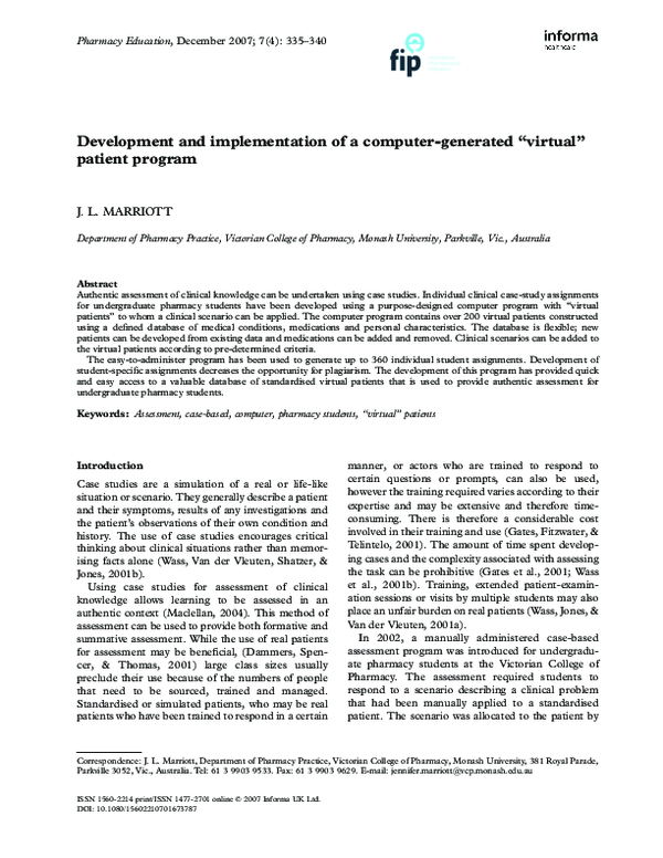 (PDF) Development and implementation of a computer-generated 