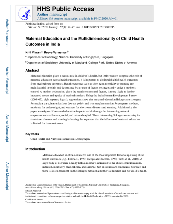 (PDF) Maternal education and the multidimensionality of child health ...