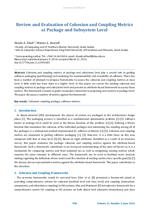 (PDF) Review and Evaluation of Cohesion and Coupling Metrics at Package ...