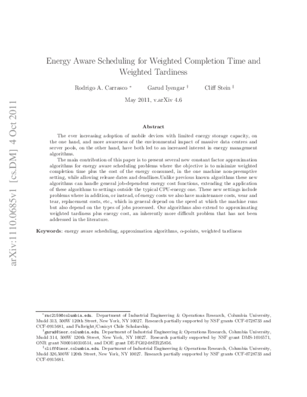 (PDF) Energy Aware Scheduling for Weighted Completion Time and Weighted ...