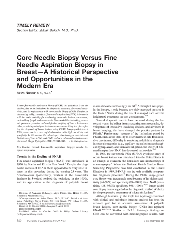 (PDF) Core needle biopsy versus fine needle aspiration biopsy in breast ...