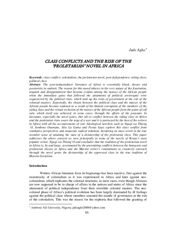 (PDF) Class Conflict and the Rise of the ‘Proletarian’ Novel in Africa