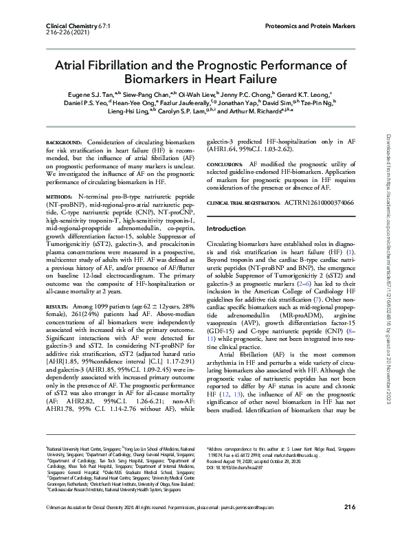 (PDF) Atrial Fibrillation and the Prognostic Performance of Biomarkers ...