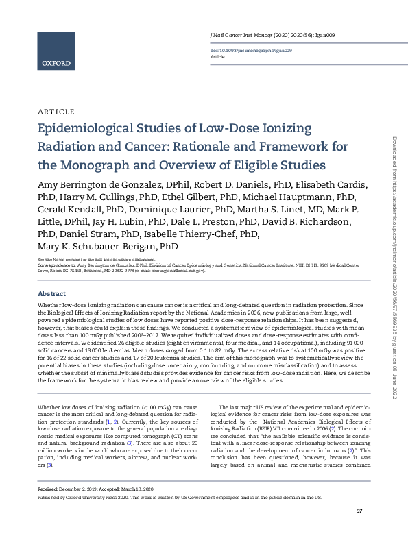 (PDF) Epidemiological Studies of Low-Dose Ionizing Radiation and Cancer ...