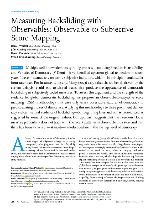 (PDF) Measuring Backsliding with Observables: Observable-to-Subjective ...