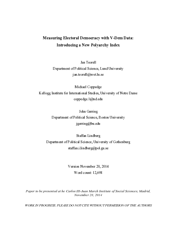 (PDF) Measuring Electoral Democracy with V-Dem Data: Introducing a New ...