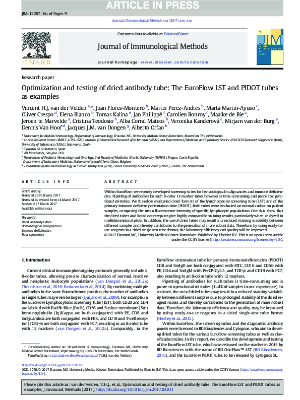 (PDF) Optimization and testing of dried antibody tube: The EuroFlow LST ...