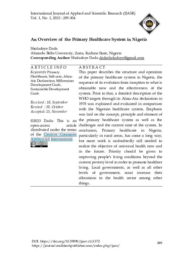 (PDF) An Overview of the Primary Healthcare System in Nigeria