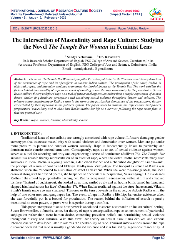 (PDF) The Intersection of Masculinity and Rape Culture: Studying the ...