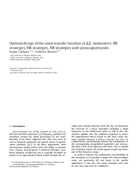 (PDF) Optimal design of the noise transfer function of ΔΣ modulators ...