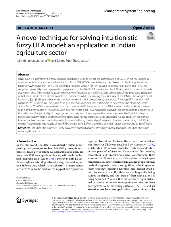 (PDF) A novel technique for solving intuitionistic fuzzy DEA model: an ...