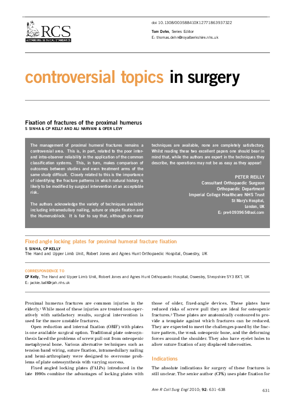 (PDF) Fixation of fractures of the proximal humerus