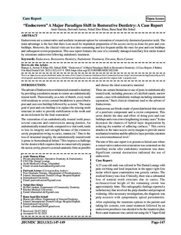 (PDF) “Endocrown” A Major Paradigm Shift in Restorative Dentistry: A ...