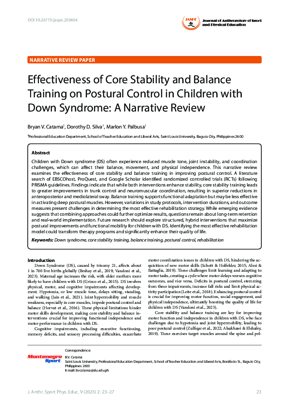 (PDF) Effectiveness of Core Stability and Balance Training on Postural ...