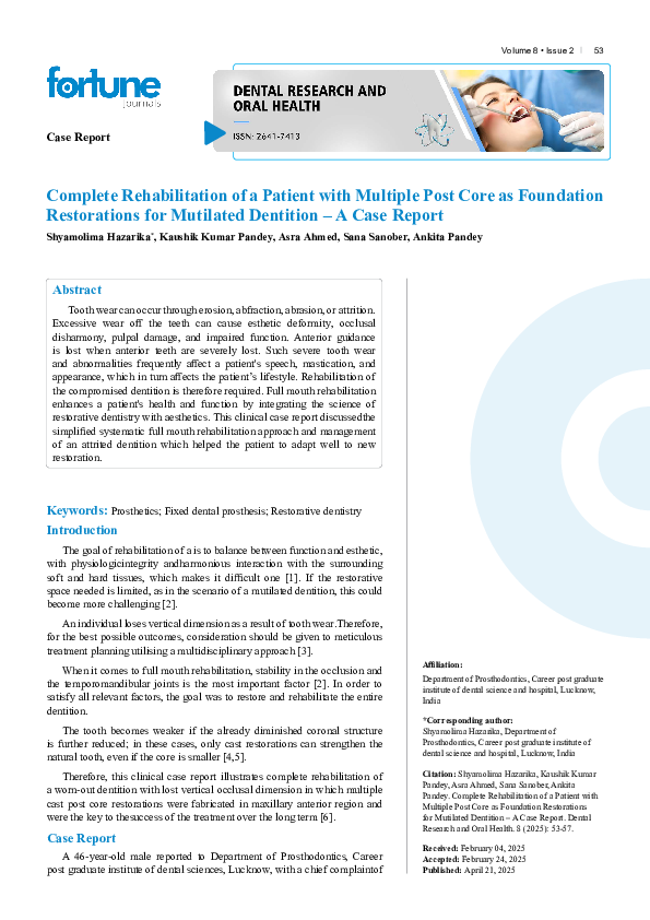 (PDF) Complete Rehabilitation of a Patient with Multiple Post Core as ...