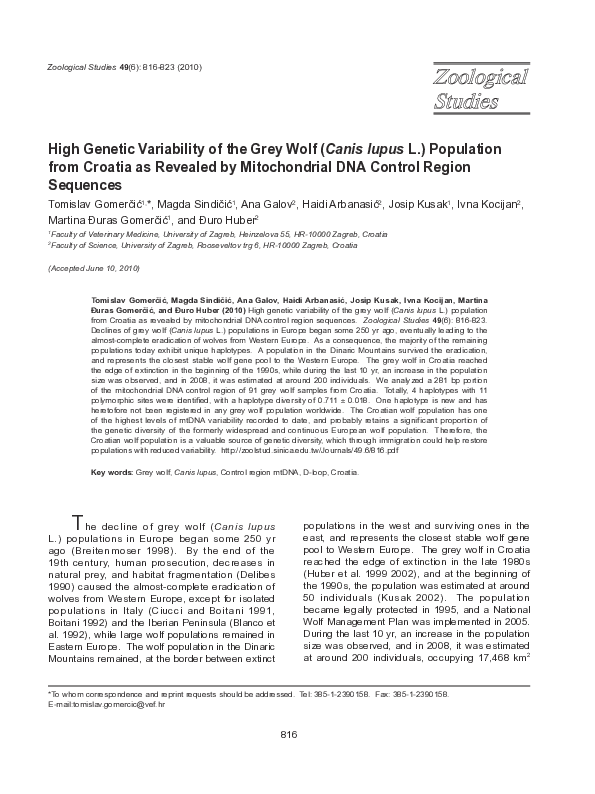 (PDF) High Genetic Variability of the Grey Wolf (Canis lupus L ...