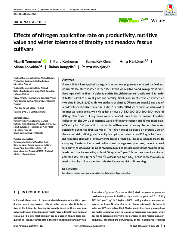 (PDF) Effects of nitrogen application rate on productivity, nutritive ...