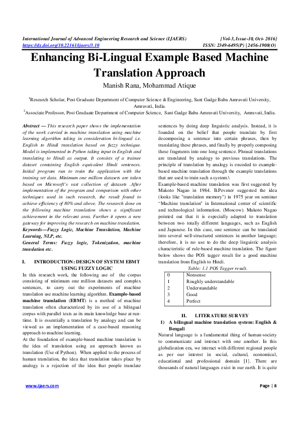 (PDF) Enhancing Bi-Lingual Example Based Machine Translation Approach