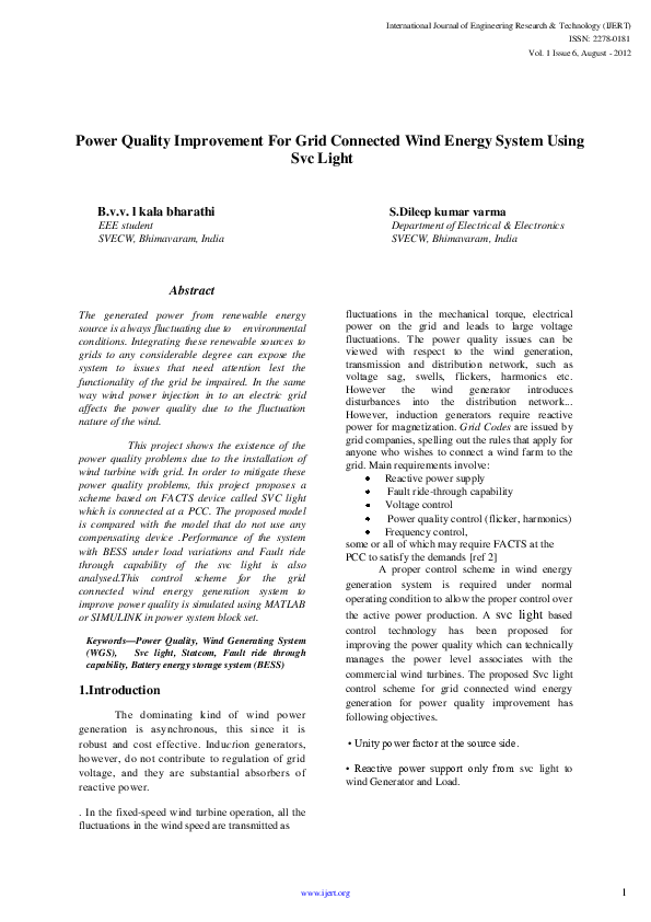 (PDF) Power Quality Improvement For Grid Connected Wind Energy System ...