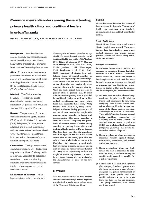 (PDF) Common mental disorders among those attending primary health ...