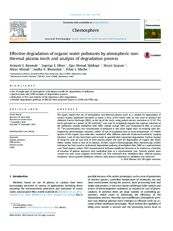 (PDF) Effective degradation of organic water pollutants by atmospheric ...
