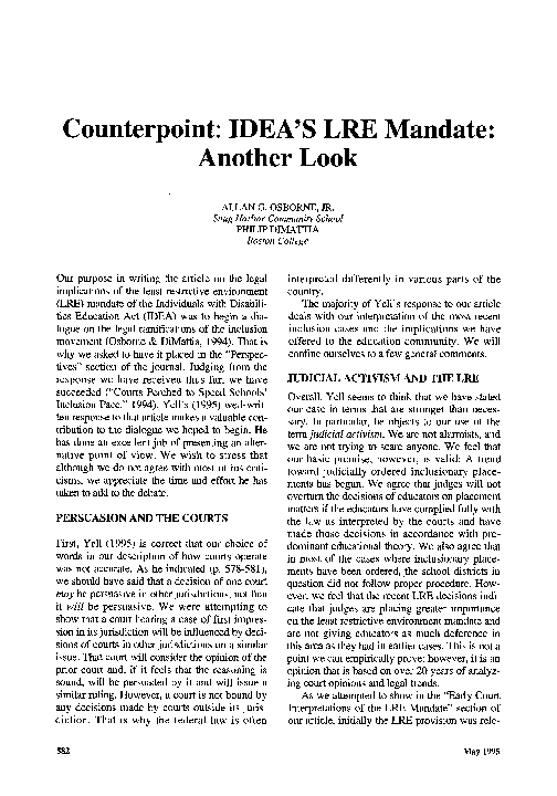 (PDF) Counterpoint: IDEA'S LRE Mandate: Another Look