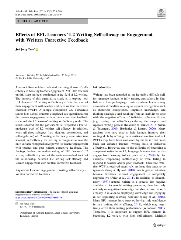 (PDF) Effects of EFL Learners’ L2 Writing Self-efficacy on Engagement ...