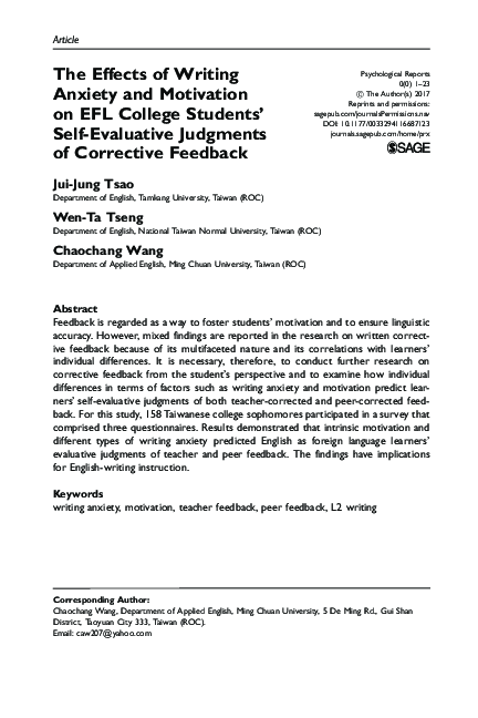 (PDF) The Effects of Writing Anxiety and Motivation on EFL College ...