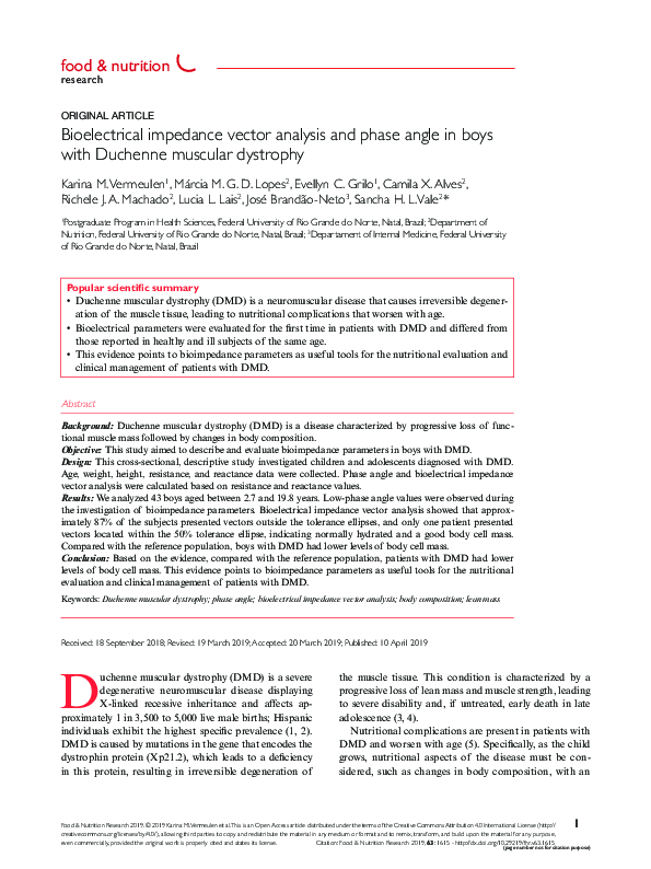(PDF) Bioelectrical impedance vector analysis and phase angle in boys ...
