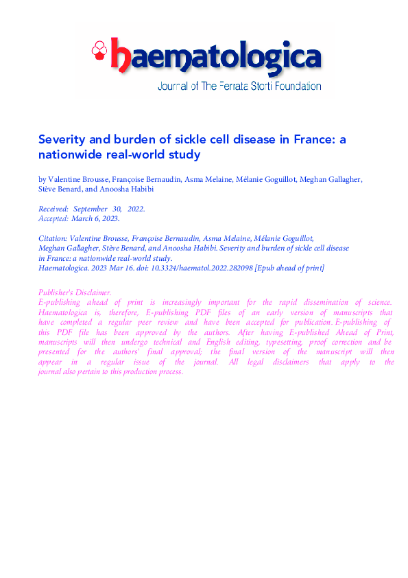 (PDF) Severity and burden of sickle cell disease in France: a ...